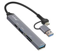 LinQ, Hub USB-C e USB con USB-C + USB 2.0 + 3.0 lettore di schede SD e TF, Nero