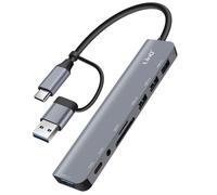 LinQ Hub USB supporta OTG 5 Gbps lettore schede SD/TF e jack audio 3,5 mm, Grigio