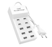 LinQ Stazione di Ricarica Multiporta 4 USB-C + 6 USB 50W Cavo 1m Compatto, Bianco