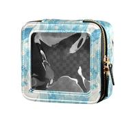 linqin Art Cute Blue Unicorns Clear Small Makeup Bag per borsa Borse da viaggio per articoli da toeletta Borsa per trucco Organizer per Viaggi, Arte Carino Unicorni Blu, 1 size