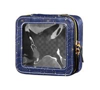 linqin Art Dots and Lines - Beauty case da viaggio, impermeabile, trasparente, con motivo a pois e linee blu, 1 taglia, Art Dots and Lines Blu, 1 size