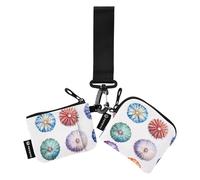 linqin Art Sea Urchin - Portamonete doppio porta carte di credito, porta biglietti da visita alla moda, con cinturino da polso, per uomini e donne, confezione da 2, Riccio di mare d'arte, 1 size