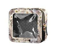 linqin Art Wolf Flowers Clear Makeup Bag Piccolo Impermeabile Viaggio Toiletry Bag Leather Organizer Borse per Viaggio, Fiori di lupo d'arte, 1 size