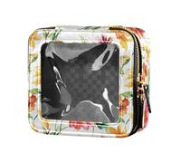 linqin Autunno Fiori Rossi Gialli Bianco Trasparente Mini Sacchetto di Trucco Borse Da Viaggio per Articoli Da Toeletta Cura Della Pelle Borsa per, Fiori Gialli Bianco, 1 size