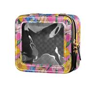 linqin Beauty case da viaggio carino da viaggio con fiori autunnali narcisi pesca calda borsa da toilette in pelle trasparente organizer per cosmetici per donne, Narciso Pesca Calda, 1 size