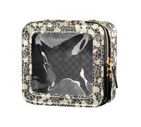 linqin Beauty case da viaggio con pietre bianche e nere, trasparente, per cosmetici, organizer per cosmetici, per volare, pietre bianche e nere, 1 taglia unica, Pietre bianche e ner, 1 size