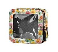 linqin Beauty case da viaggio trasparente con fiori autunnali e narcisi, borsa da viaggio in pelle per cosmetici da donna, Fiori d'autunno Narciso, 1 size