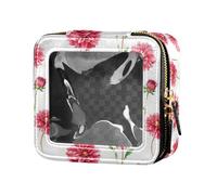 linqin Beauty case per trucco trasparente con dalie rosse estetiche, borsa da toilette, organizer per le donne, Dalia Rossa Estetica, 1 size