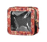 linqin Beauty case trasparente con coralli rossi e cerniera, organizer per trucco da donna, Coralli Rossi, 1 size