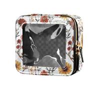 linqin Beauty case trasparente con fiori autunnali e girasoli bianchi, con cerniera, per viaggi, Fiori d'autunno Girasoli, 1 size