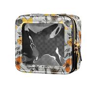linqin Beauty case trasparente con fiori autunnali gialli e argento, per cosmetici da viaggio, Fiori d'Autunno, 1 size