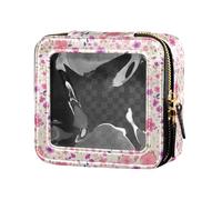 linqin Beauty case trasparente con fiori di campo rosa per borsa da toilette mini contenitori per il trucco da viaggio