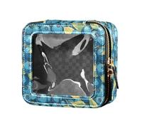 linqin Beauty case trasparente da viaggio con mirtilli ad acquerello blu arte borsa da toilette con cerniera organizer portatile per il trucco per volare, arte blu acquerello mirtilli, 1 dimensione