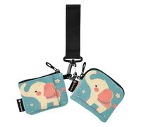 linqin Big Elephant verde pallido da donna portamonete porta carte di credito sottile piatto portafoglio organizer con cinturino da polso per lavoro e viaggi, confezione da 2, Grande Elefante Verde