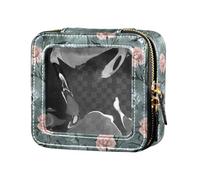 linqin Big Peach Florals, mini beauty case trasparente con cerniera in pelle per cosmetici da viaggio, Fiori di pesca grande, 1 size