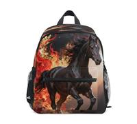 linqin Black Horse with Flames zaini per bambini con imbracatura con guinzaglio borse per libri con targhetta per il nome per mochila para ni?as 3-4 anni