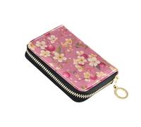 linqin Blooming Plums Blush - Custodia compatta per carte di credito per spostamenti quotidiani, blocco RFID, in pelle PU, 2 tasche per monete in movimento