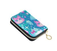 linqin Blush Blue Cats Mini Zipper Card Holder per le signore Chiusura a cerniera PU Pelle 2 tasche portamonete Uso quotidiano