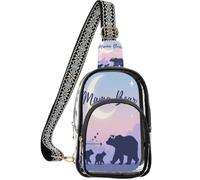 linqin Borsa a tracolla trasparente da donna con tasche multiple | Tessuto in poliestere, resistente all'usura, leggero, portatile, mamma orso e tre cuccioli