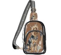 linqin Borsa a tracolla trasparente da uomo con tasca posteriore nascosta | Tessuto in poliestere, conforme alle regole di sicurezza, compatto ed elegante, cane Yorkie Terrier
