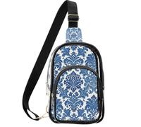 linqin Borsa a tracolla trasparente per eventi con doppia modalità di | Tessuto in poliestere, rispettare le regole di sicurezza della sede, cerniere metalliche lisce, porcellana floreale blu
