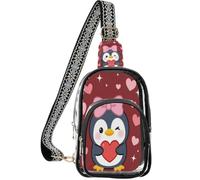 linqin Borsa a tracolla trasparente per eventi con tasche multiple | Parte anteriore in PVC trasparente, conforme alle regole di sicurezza, compatto ed elegante, simpatico pinguino con cuori