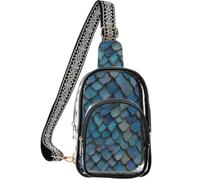 linqin Borsa a tracolla trasparente per pendolari quotidiani con tasca posteriore nascosta | Tessuto in poliestere, conforme alle regole di sicurezza, compatto ed elegante, drago blu e bronzo