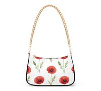 linqin Borsa da donna con tasca per la privacy con cerniera | Fiore di papavero rosso, facile da pulire, catena in oro massiccio, decorazione per viaggi nel fine settimana