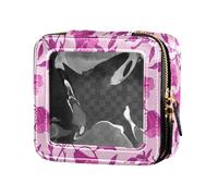 linqin Borsa da toilette con motivo floreale retrò color pesca calda trasparente per cosmetici con cerniera per viaggiare, Bellflowers Pesca Calda, 1 size