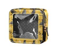 linqin Borsa da toilette in pelle con uccellini dei cartoni animati gialli trasparente mini borsa per cosmetici organizer per viaggi, Uccelli Cartoon Giallo, 1 size