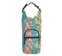 linqin Borsa da trasporto per bottiglia d'acqua con cerniera e tasca per telefono, motivo fiori gialli e rosa e verde acqua zaino per bottiglie d'acqua 20/24/32/40 once, Fiori Gialli E Rose, Verde