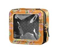 linqin Borsa da trucco trasparente arancione con camaleonti carini camaleonti per borsa da viaggio impermeabile borsa da toilette in pelle organizer borse per le donne, Arancione Rettile, 1 size