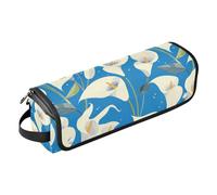 linqin Borsa da viaggio per strumenti per capelli a forma di gigli bianchi, con tappetino resistente al calore, grande, custodia da viaggio per piastre, piastre e arricciacapelli, organizer per