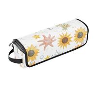 linqin Borsa da viaggio per strumenti per capelli gialli con girasole e stelle, con tappetino in ferro, borsa da viaggio organizer per ferri da stiro, piastra per piastre, ferri arricciacapelli