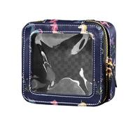 linqin Borsa per il trucco con unicorni dei cartoni animati blu navy trasparente piccola borsa da toilette borsa cosmetica con cerniera per le donne, Unicorni Cartoon Blu Navy, 1 size