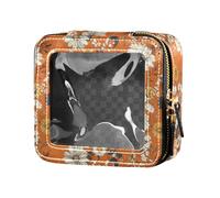 linqin Borsa per il trucco trasparente con fiori autunnali e girasole arancione piccola borsa da toilette organizer per trucco per le donne, Fiori d'Autunno Giras, 1 size