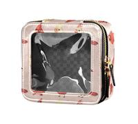 linqin Borsa per il trucco trasparente con uccellini rossi e bianchi, impermeabile, da viaggio, borsa organizer per smalto per unghie