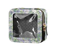 linqin Borsa per il trucco trasparente viola con fiori retrò piccole borse da viaggio per articoli da toeletta borsa per trucco organizer per donne, Fiori Retro Viola, 1 size