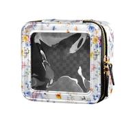 linqin Borsa per trucchi con unicorni e fiori, trasparente, piccola borsa da toeletta con cerniera, piccola borsa per cosmetici da viaggio, Unicorni Fiori, 1 size