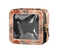 linqin Borsa per trucco trasparente impermeabile con fiori autunnali in oro rosa borsa da toilette da viaggio borsa organizer in pelle per viaggi, Fiori d'Autunno Oro Rosa, 1 size