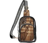 linqin Borsa trasparente da donna con tasca frontale con cerniera | Tessuto in poliestere, rispetta le regole di sicurezza, nessun dolore alle spalle, cervo con bandiera