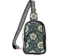 linqin Borsa trasparente per eventi con tracolla regolabile | Dimensioni: 18,1 x 10,2 x 25,7 cm, rispetta le regole di sicurezza, leggero e portatile, motivo floreale vintage blu