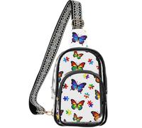 linqin Borsa trasparente per pendolari quotidiani con tasche multiple | Tessuto in poliestere, cuciture rinforzate, compatto ed elegante, farfalla per la consapevolezza dell'autismo