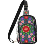 linqin Borsa trasparente per viaggiatori all'aperto con tracolla regolabile | 7,1 × 10 × 25 cm, rispetta le regole di sicurezza della sede, ampia cinghia di sollievo dalla pressione, ricamo peonia rossa