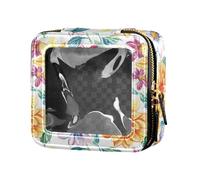 linqin Borse da trucco trasparenti bianche con fiori autunnali gialli borsa da toilette in pelle organizer per volare, Fiori d'Autunno, 1 size