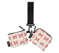 linqin Carini papillon rossi da donna portafogli porta carte d'identità carino alla moda con tasca con cerniera per signore ragazze confezione da 2, Graziosi papillon rossi, 1 size