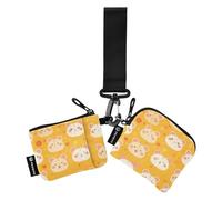linqin Carino animale faccia giallo portamonete da donna porta carte sottile piatto portafoglio porta carte di credito organizzatore con cinturino da polso per signore ragazze 2 pezzi, Carino animale
