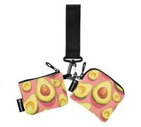 linqin Carino Avocados - Portamonete doppio porta carte di credito, sottile, rimovibile, con tasca portamonete con cerniera, per donne e ragazze, confezione da 2, Carino Avocado Rosa Caldo, 1 size