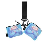 linqin Carino bradipo blu da donna portamonete porta carte piccolo portatile porta carte d'identità protettore con tasca con cerniera per signore ragazze 2 pezzi, Simpatico bradipo blu, 1 size