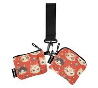 linqin Carino Chic Cats Face Red Portafogli da donna Porta carte Piccolo Portatile Cerniera Portafoglio da polso con Portachiavi per Uomo Donna Confezione da 2, Cute Chic Cats Face Rosso, 1 size